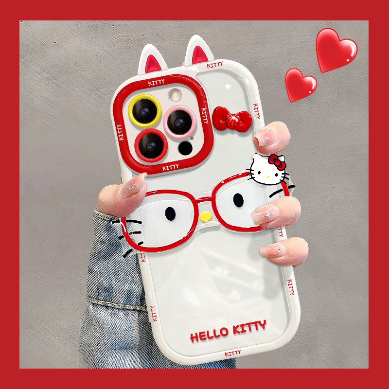 眼镜KT猫立体耳朵适用苹果16promax手机壳iphone15小米14华为mate60pro新款pura70女opporeno13荣耀vivos20