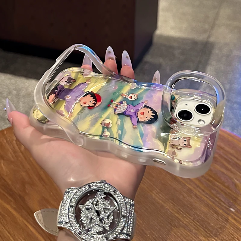 樱桃小丸子双支架适用苹果16promax手机壳iphone15小米14华为mate60pro新款pura70女OPPOReno13荣耀VIVOS20