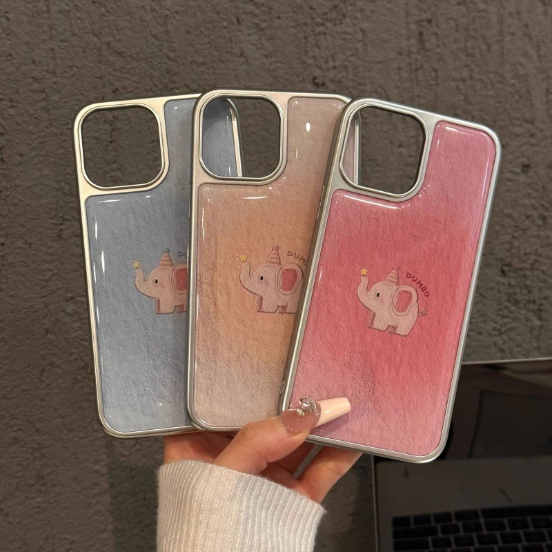 可爱油画小象适用苹果16promax手机壳iphone15/14plus新款13pro华为mate60pro荣耀200女Pura70大孔相框小米15