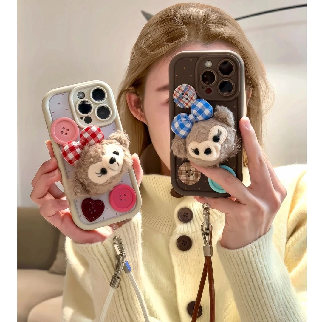 毛绒达菲熊公仔适用苹果16promax手机壳iphone15/14新款华为mate60pro秋冬女P40荣耀magic7/findx8/x200/小米