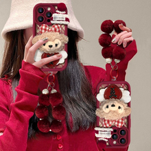 酒红色雪莉玫帽子公仔适用苹果16手机壳iphone15/14新款12/11promax华为mate70pro荣耀200小米13Reno12女S19