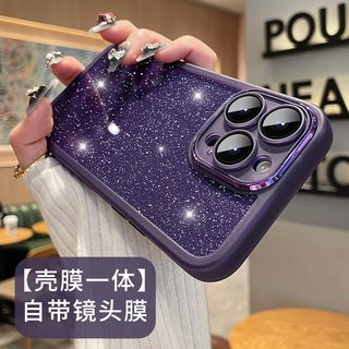 紫色渐变闪粉适用苹果14promax手机壳iphone13新款12/11pro自带镜头膜xsmax女xr软硅胶7/8plus全包mini个性6s