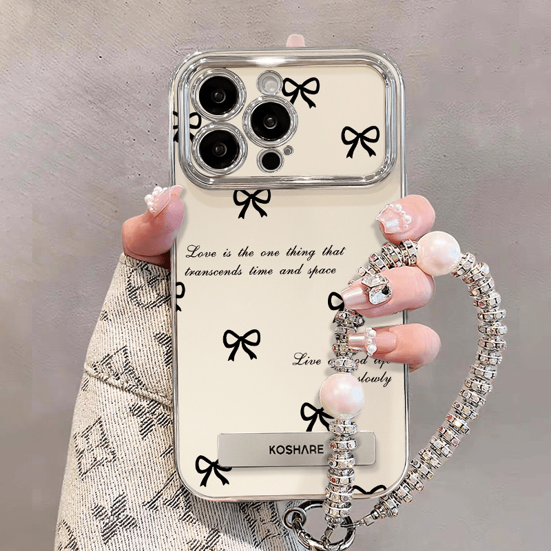 电镀银大视窗满屏蝴蝶结适用苹果15手机壳iphone14/13支架12mini新款11promax女xr女全包xs max创意ip7/8plus