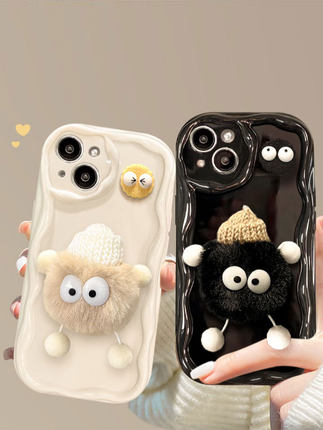 毛绒小煤球适用小米14手机壳红米note13pro新款k60/k50/k40pro女小米13/12/11/10S秋冬12tubro立体公仔11tpro