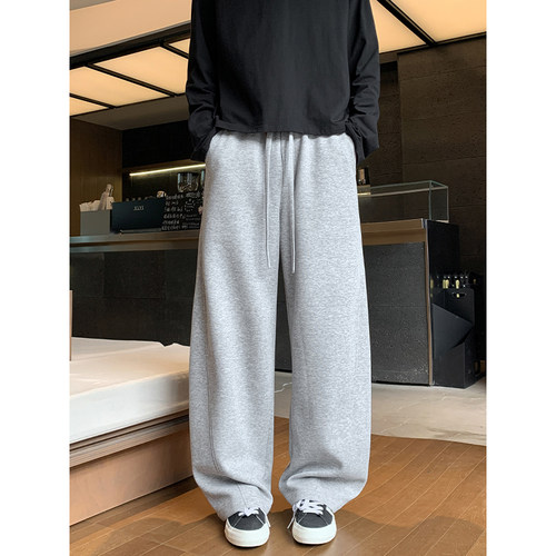 裤子男秋冬季2025新款纯色宽松休闲裤大码垂感阔腿裤潮牌运动长裤