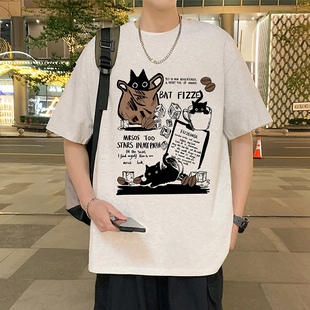 港风美式 短袖 卡通青少年休闲体恤大码 2025新款 圆领上衣 T恤男夏季