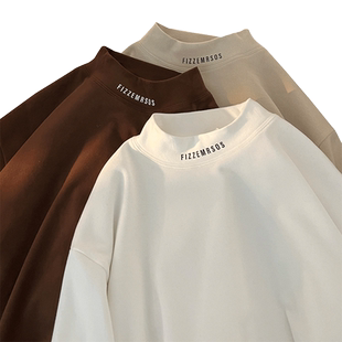 春秋季新款德绒打底衫男半高领加厚保暖长袖内搭潮流休闲针织衫男