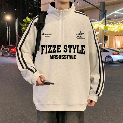 美式外套oversize立领半拉链卫衣男秋冬季2025新款潮牌高街上衣服