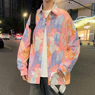 长袖 衬衫 新款 翻领外套秋季 宽松上衣服 男oversize港风卡通休闲大码