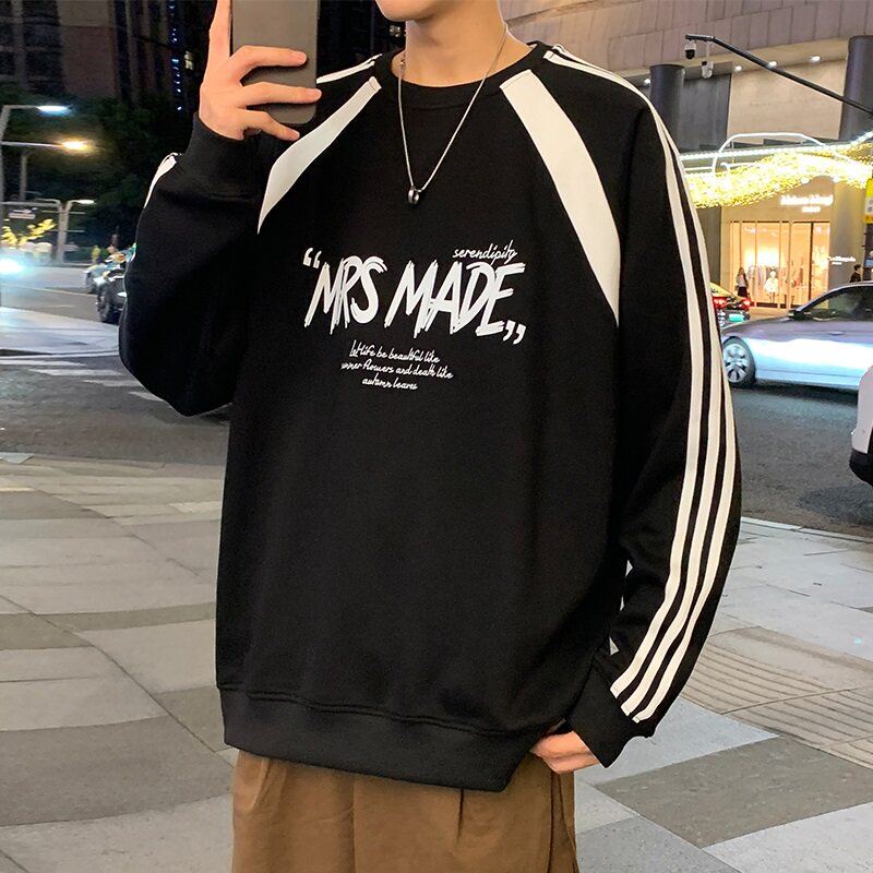 圆领卫衣男秋冬季2026新款无帽美式字母套头男装oversize长袖外套