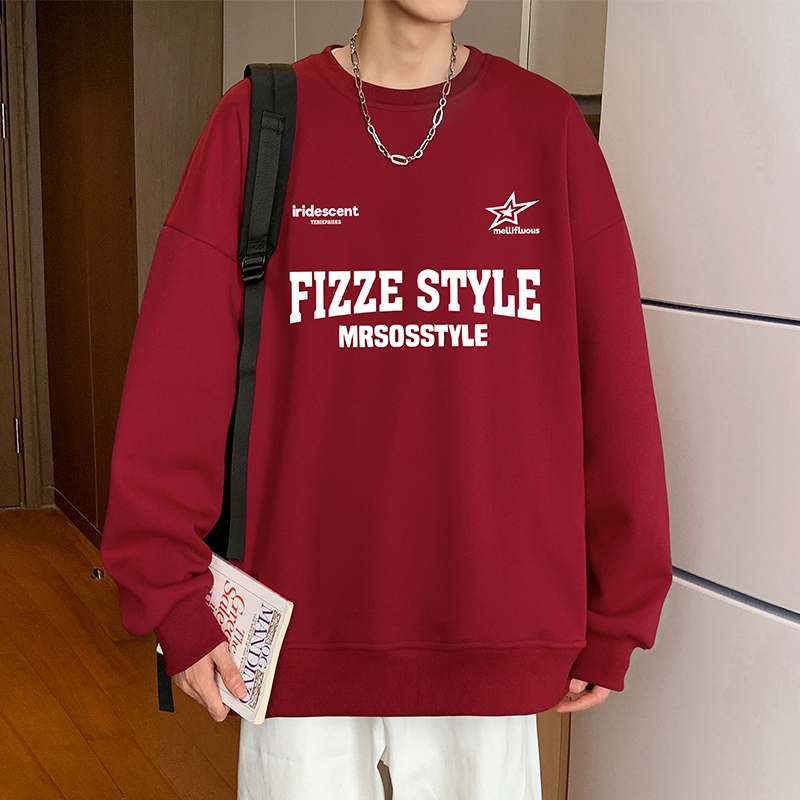 美式休闲套头男装上衣oversize卫衣男秋冬季新款圆领百搭无帽外套