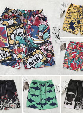 夏季沙滩裤男潮牌ins宽松五分可下水速干花短裤情侣休闲大裤衩子5
