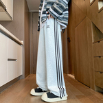 卫裤男春秋季美式复古灰色阔腿长裤oversize港风垂感条纹运动裤子