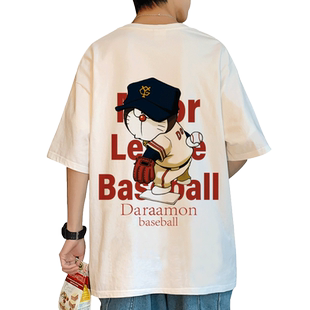 2026夏季新款多啦A梦短袖t恤ins潮流体恤宽松半袖港风纯棉上衣服