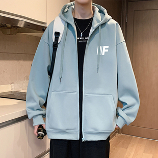 加绒卫衣男秋冬季连帽开衫2026新款加厚潮牌上衣美式高街休闲外套