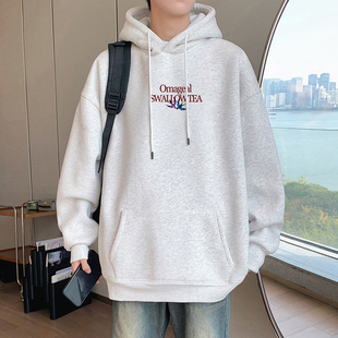 美式高街oversize青少年连帽卫衣男2026新款加绒加厚重磅帽衫衣服