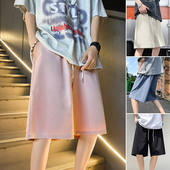 男夏季 衩速干中裤 宽松冰丝休闲五分裤 大裤 子男女薄款 潮流纯色短裤