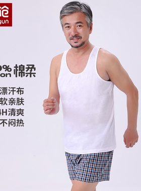 三枪纯棉中老年男内穿宽松全棉透气亲肤汗布工字打底夏季白色背心