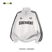 美式 复古oversize潮牌三条杠半拉链立领卫衣男女宽松运动情侣外套