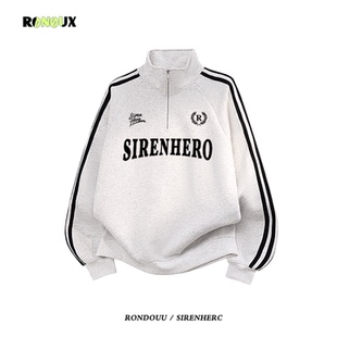 美式 复古oversize潮牌三条杠半拉链立领卫衣男女宽松运动情侣外套