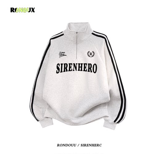 美式三条杠半拉链立领卫衣外套女