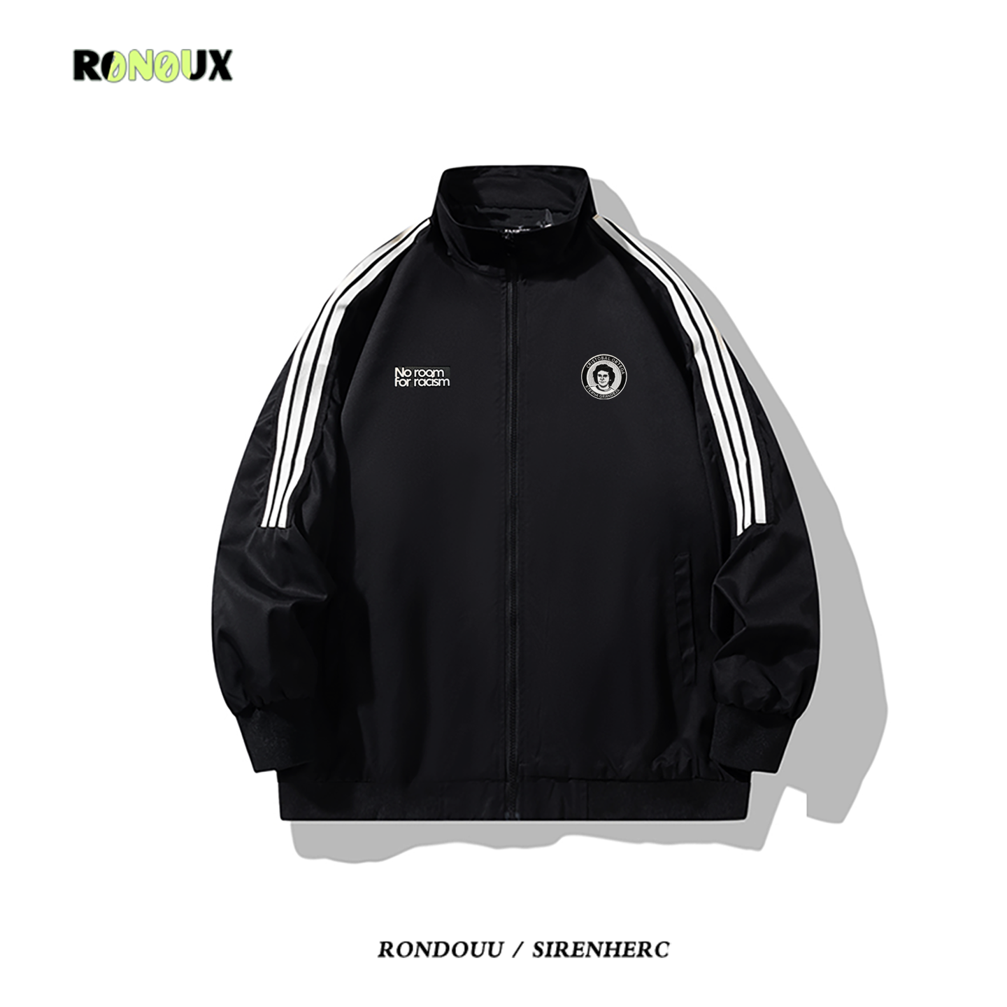 美式复古oversize潮牌三条杠立领夹克外套男女春秋薄款hiphop卫衣