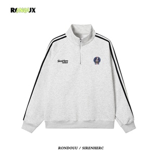 美式复古三条杠立领半拉链卫衣外套男女春秋宽松慵懒风hiphop上衣