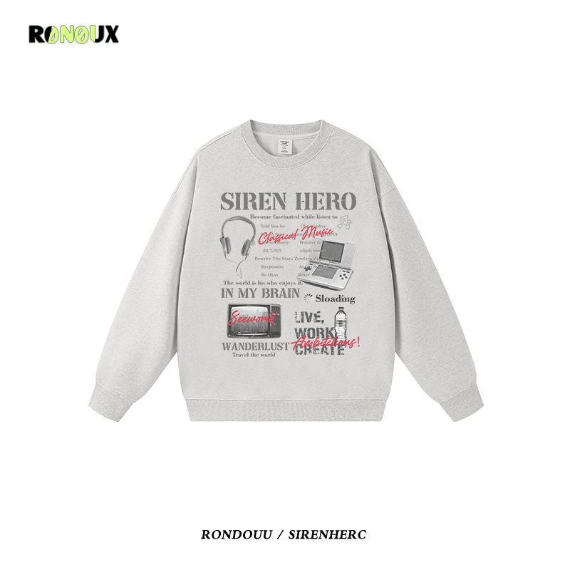 美式街头嘻哈潮牌oversize重磅圆领卫衣男女秋冬宽松情侣无帽外套