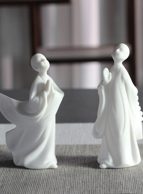 白瓷中式风玄关电视柜博古架摆件