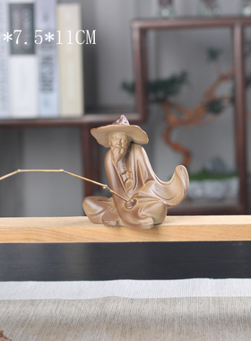 陶瓷木雕造景鱼缸假山姜太公摆件