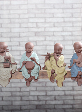 紫砂小和尚禅意风人物软装工艺品