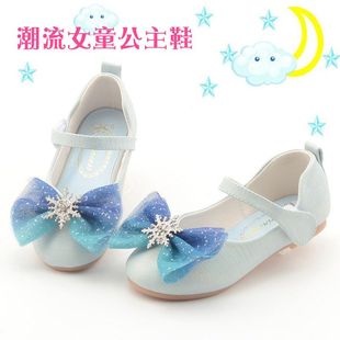 軟底奇緣雪花水晶鞋 女童公主鞋 小孩蝴蝶結(jié)皮鞋 兒童單鞋 春秋季 新款