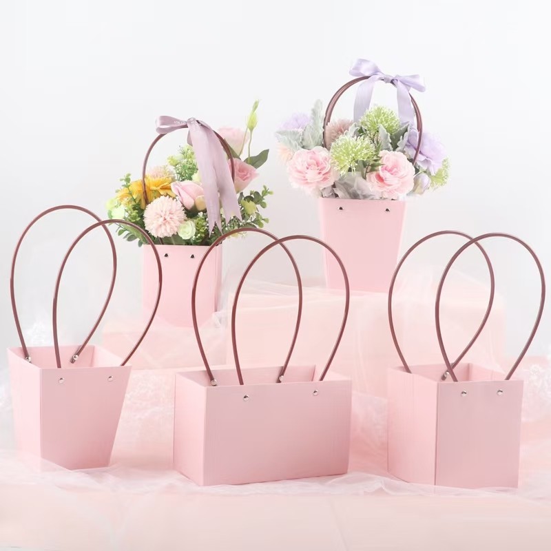 粉色白卡纸鲜花防水袋小多肉植物包装袋子婚庆小礼品手提袋花袋