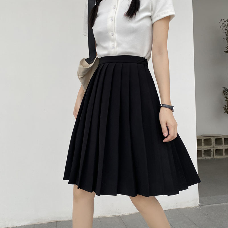 胖mm日系jk学院风班服黑色百褶中裙大码女生软妹A字裙遮胯半身裙