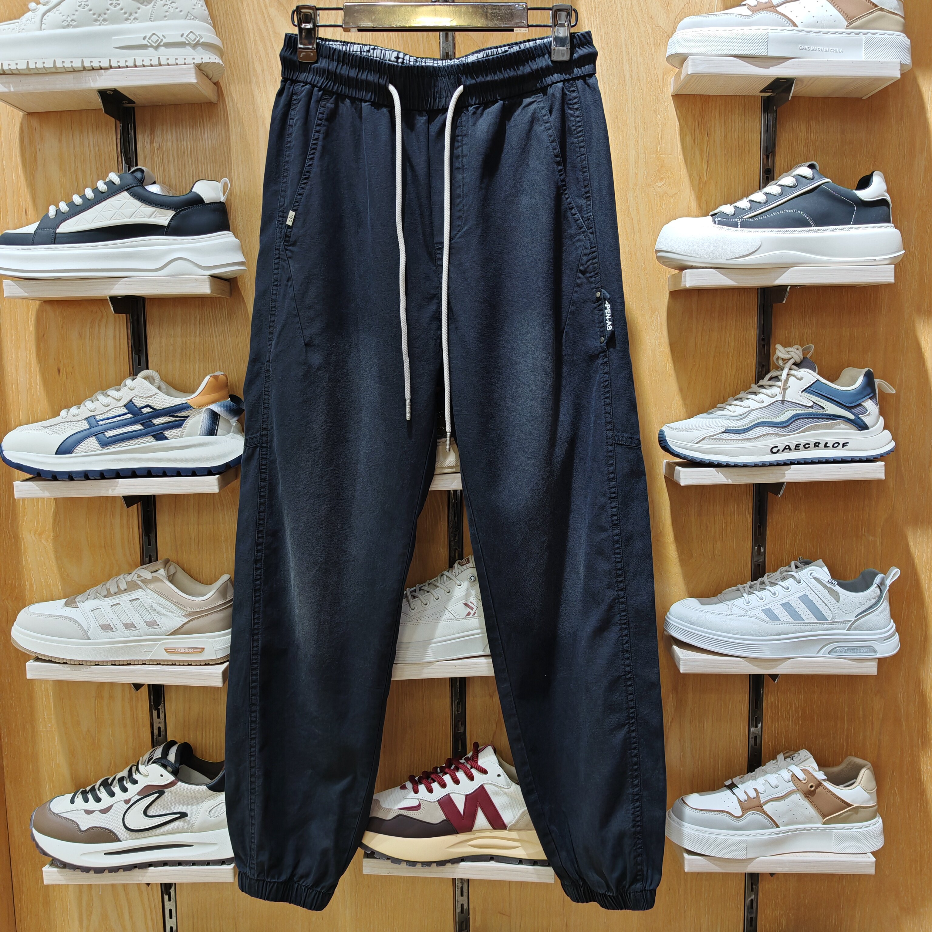 男极简风束脚小脚抽绳休闲裤夏季新款时尚流行做旧复古哈伦裤修身