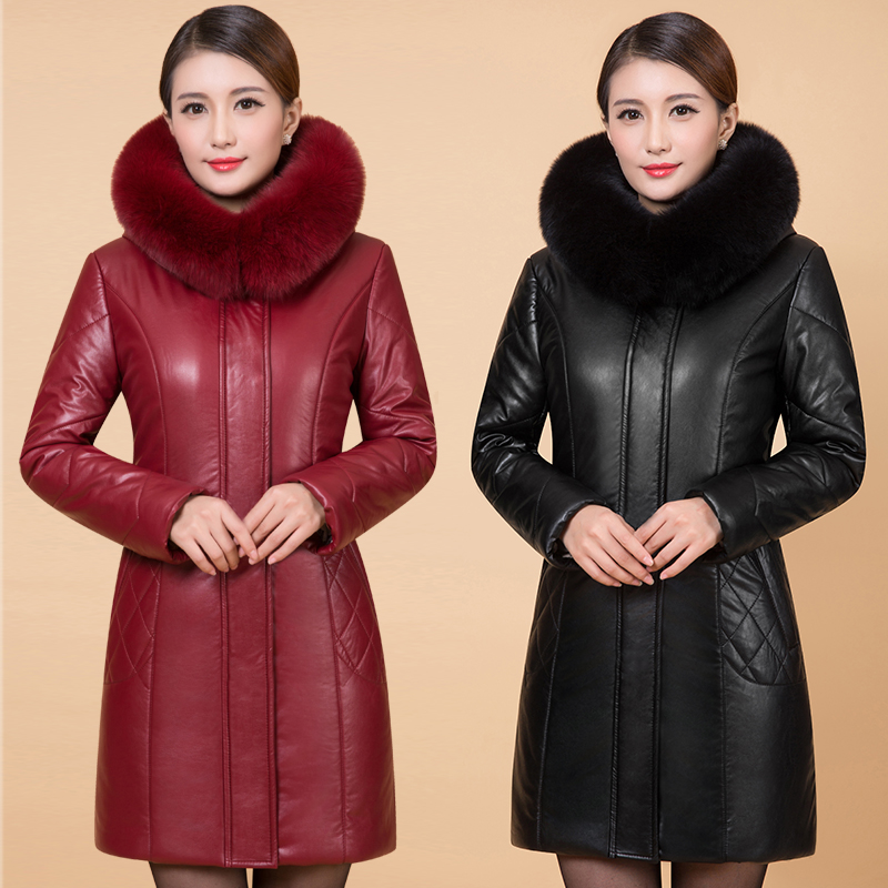 新款冬季中老年女皮衣棉服中长款大码显瘦妈妈装加绒加厚棉袄外套