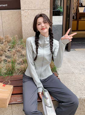 灰色立领收腰防晒衣女2024夏季新款修身冰丝防晒服薄款瑜伽服外套