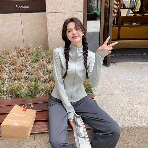 灰色立领收腰防晒衣女修身冰丝款