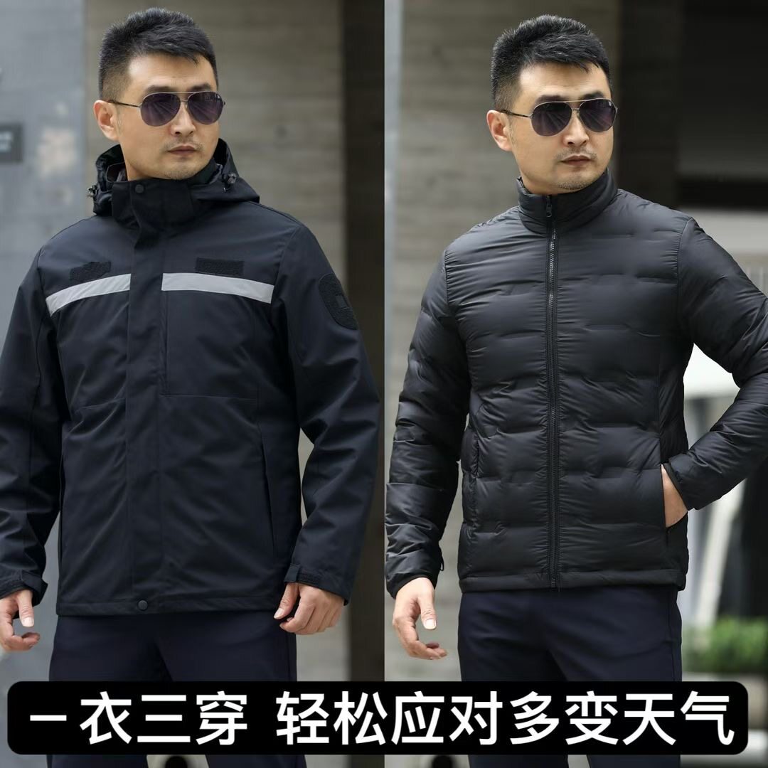 冬季多功能通勤户外魔术贴抗寒加长版双面保暖羽绒服脱卸款冷库男