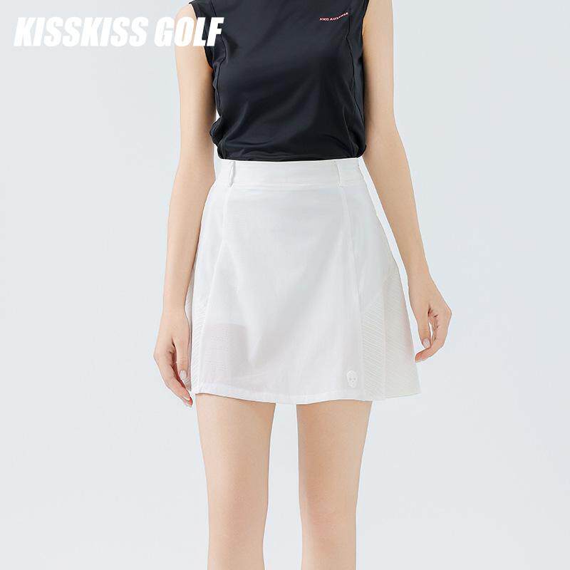 KISSKISSGOLF女士高尔夫拼接网纱裙运动休闲短裙透气速干半身裙夏