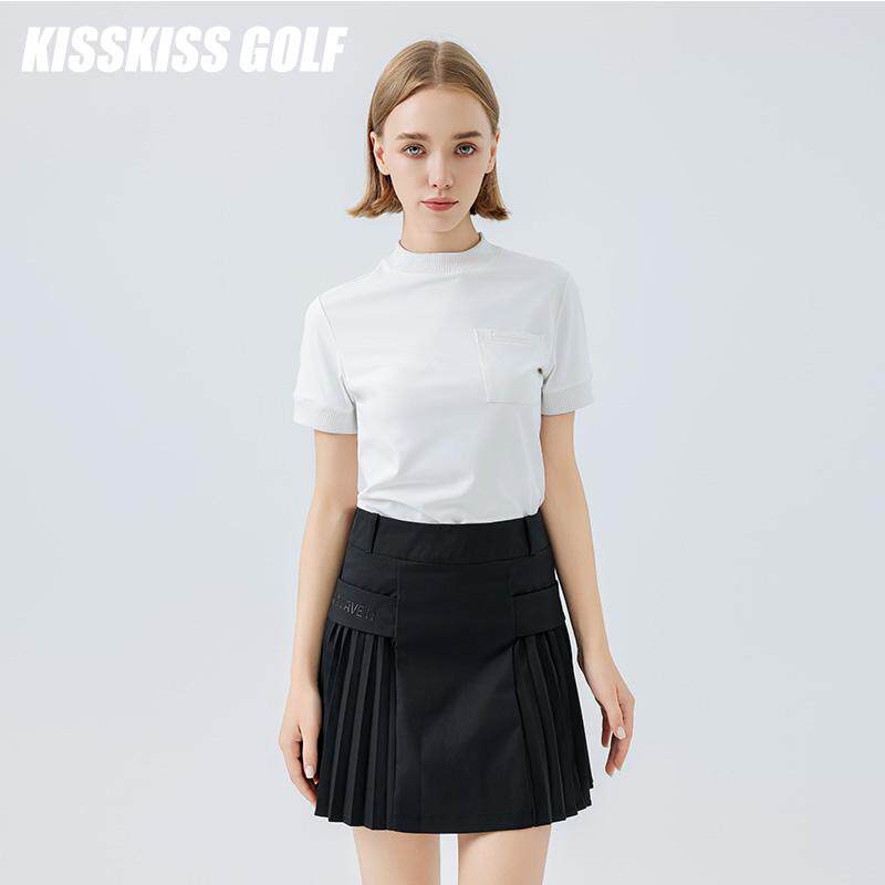 KISSKISSGOLF高尔夫服装女士小高领短袖T恤运动休闲透气速干上衣