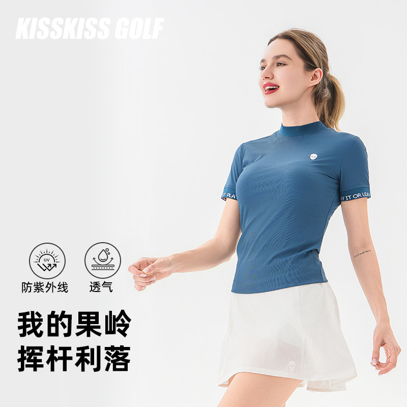 KISSKISSGOLF高尔夫经典女士小高领T恤运动休闲透气速干短袖上衣