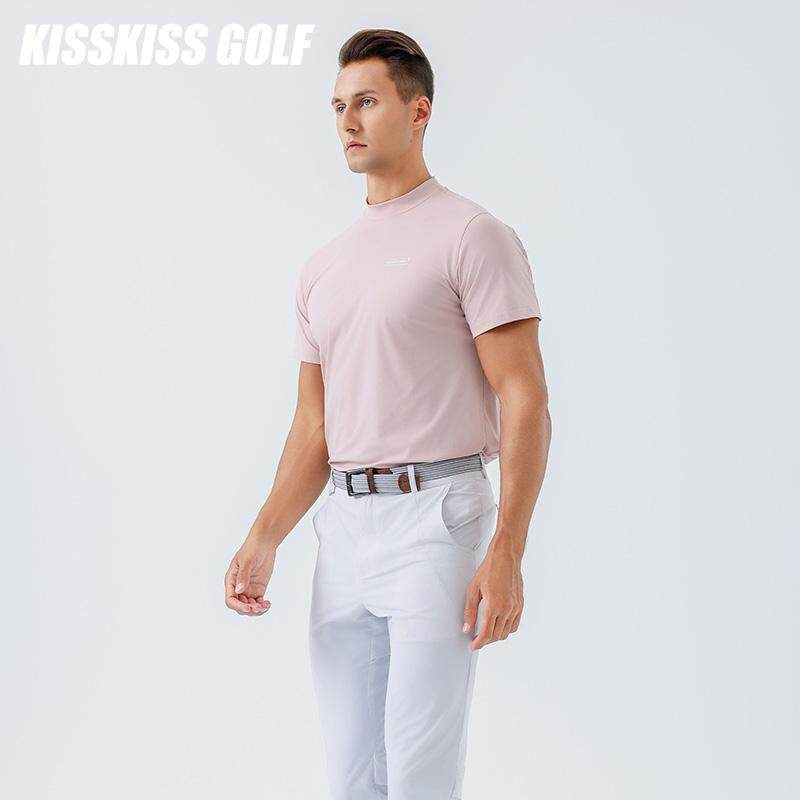 KISSKISSGOLF男高尔夫服装短袖T恤透气舒适纯色运动休闲小高领T恤