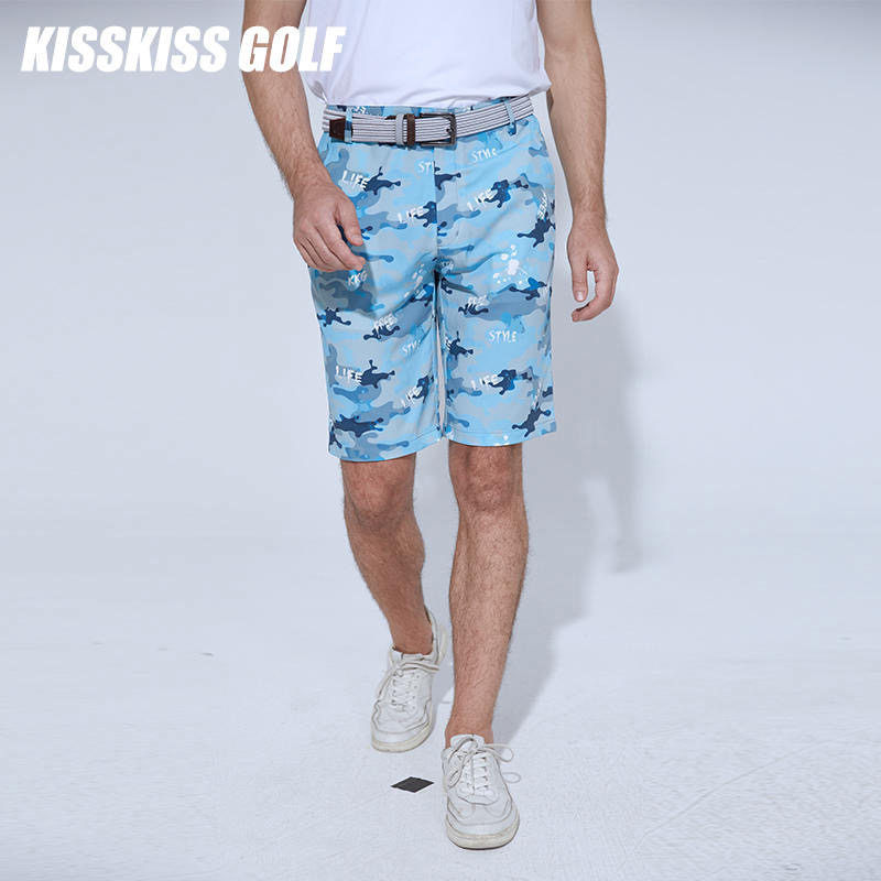 KISSKISSGOLF男士迷彩运动中裤 高尔夫休闲中裤透气夏季男运动裤