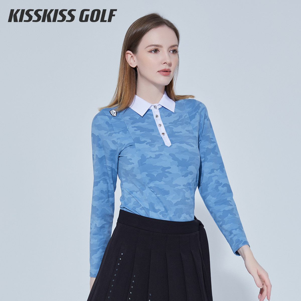KISSKISSGOLF女士迷彩运动T恤 高尔夫休闲春夏POLO衫时尚个性上衣