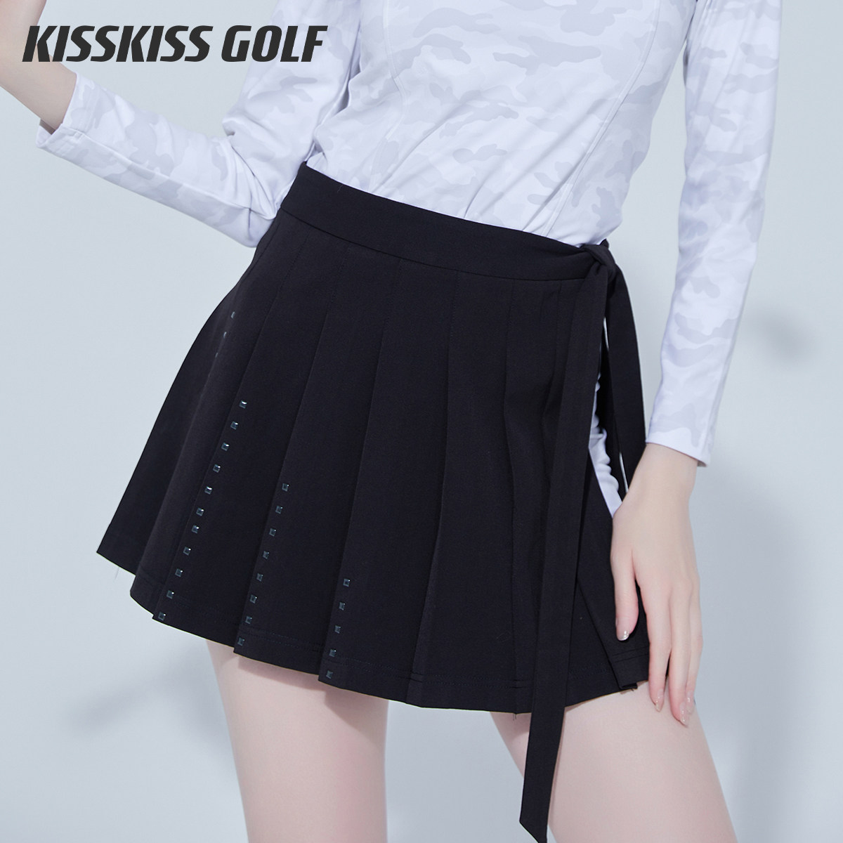 KISSKISSGOLF 高尔夫女士学院风铆钉半身裙 安全打底两件套运动裙