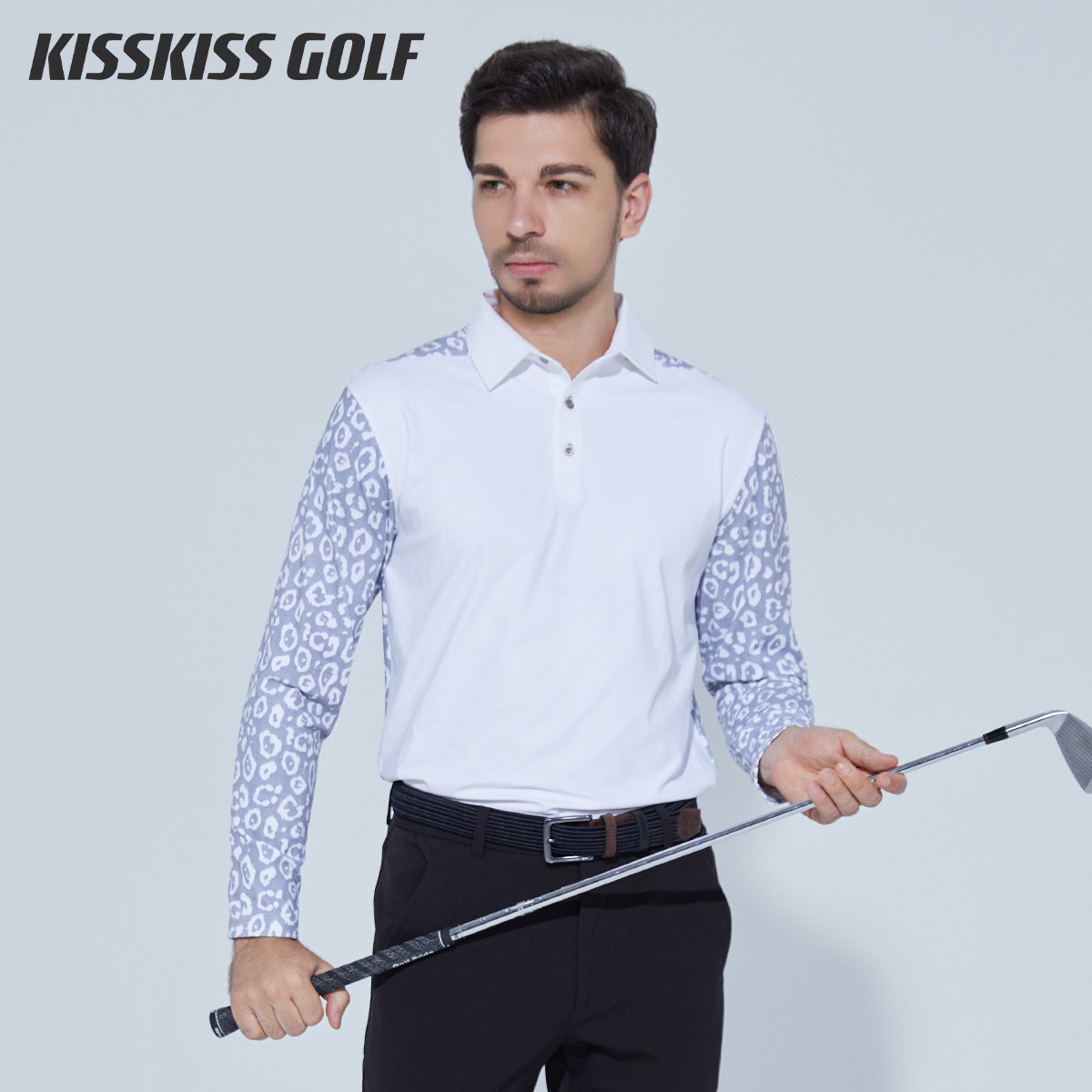 KISSKISSGOLF高尔夫男装印花POLO衫春秋长袖百搭透气速干运动T恤