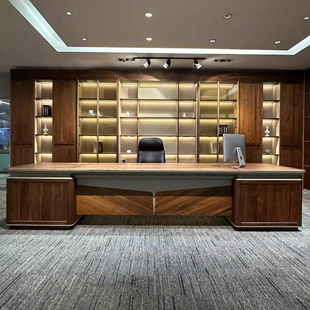 新中式实木办公桌老板桌简约现代大班台总裁桌椅组合北美黑胡桃木