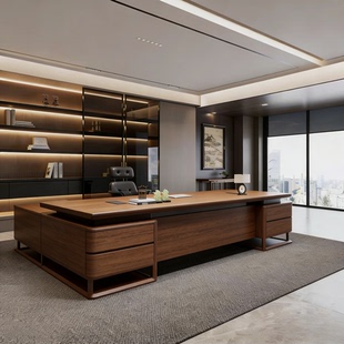 新中式北美黑胡桃木老板办公桌现代简约实木大班台轻奢高级感定制