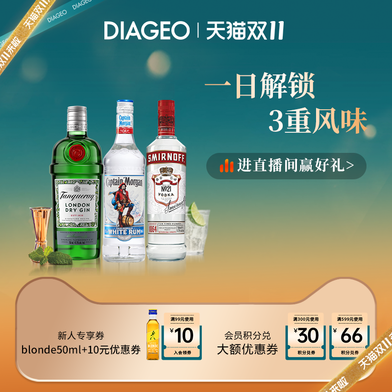 【调酒】添加利伦敦干味金酒+斯米诺红牌+摩根船长白标组合基酒